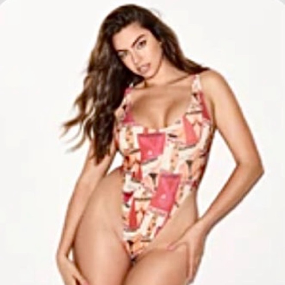Women’s Playboy Cover Collage Swimsuit One-Piece Swimsuit Size XL 12-14 BNWT